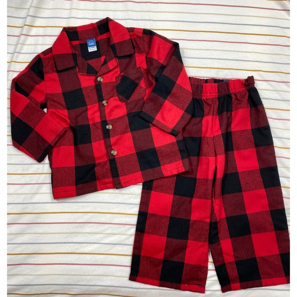 Old Navy Toddler Red & Black Buffalo Plaid Pajama Set – Size 18–24M